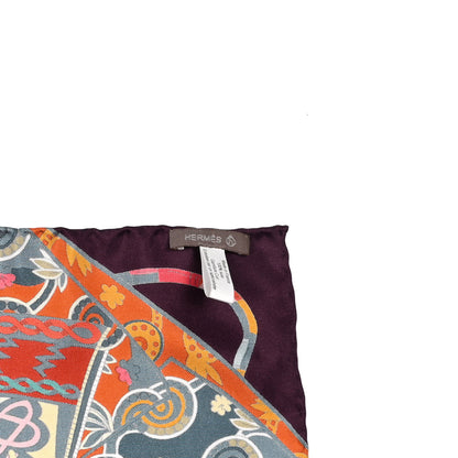 Hermes Silk Voyage En Etoffes Scarf 90 Aubergine Jaune D Or Vert 2 of 4