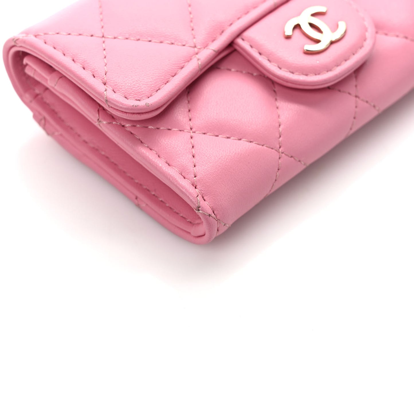 Lambskin Quilted Flap Card Holder Wallet Pink