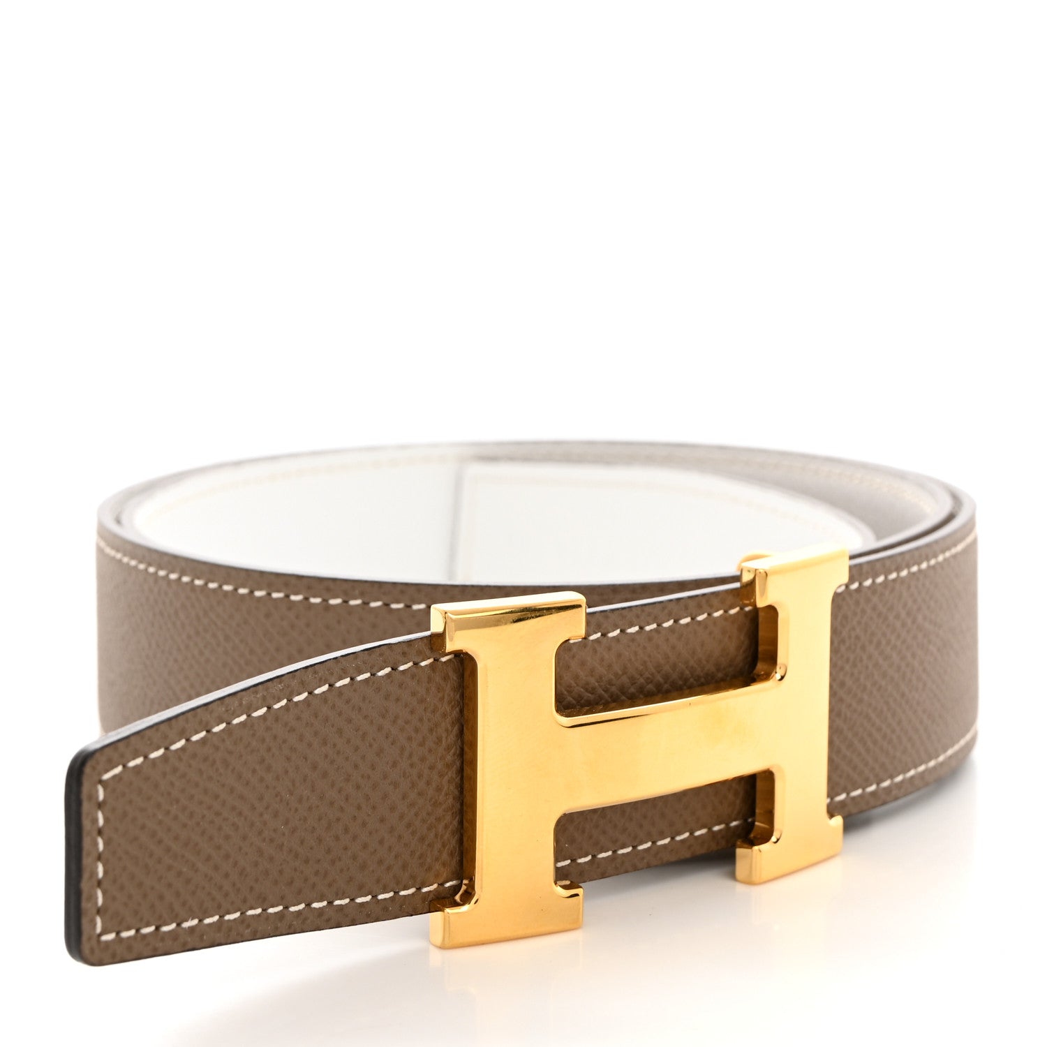 Hermes Epsom 32mm H Belt 80 85/34 White Etoupe 2 of 6