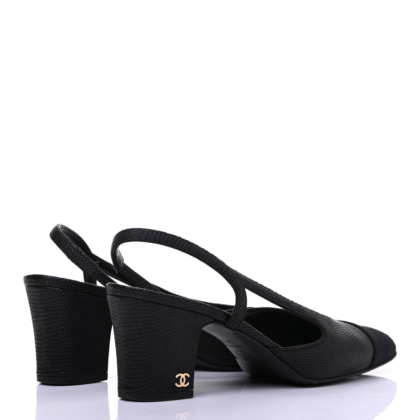 Lizard Grosgrain Cap Toe CC Slingback Sandals 37.5 Black