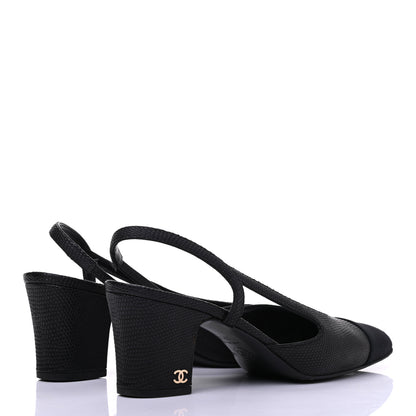 Chanel Lizard Grosgrain Cap Toe CC Slingback Sandals 37.5 Black 4 of 18