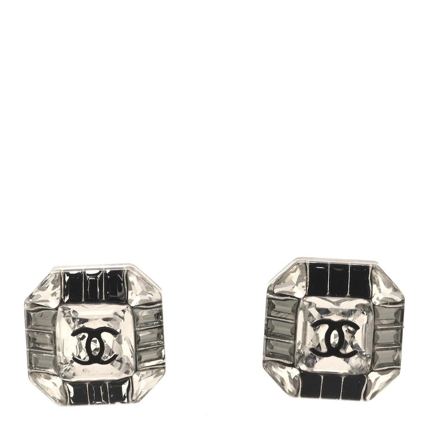 Crystal CC Square Charm Earrings Silver Black