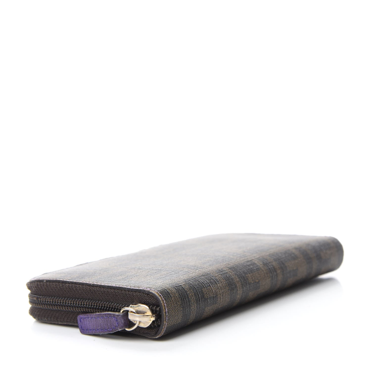 Fendi Zucca Spalmati Vitello Elite Zip Around Wallet Tobacco Viola 4 of 9