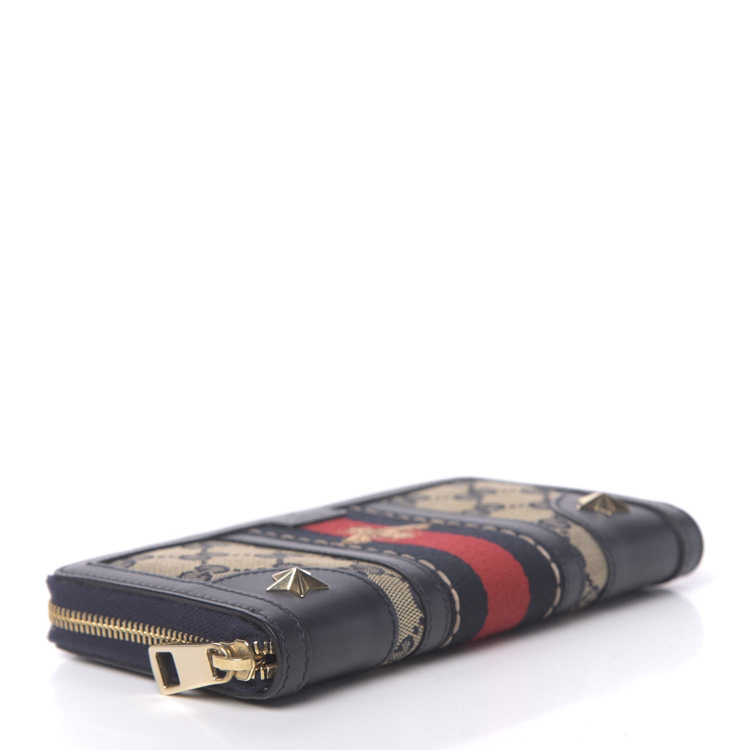 Gucci Monogram Web Rania Bee Star Zip Around Wallet Dark Blue 4 of 7