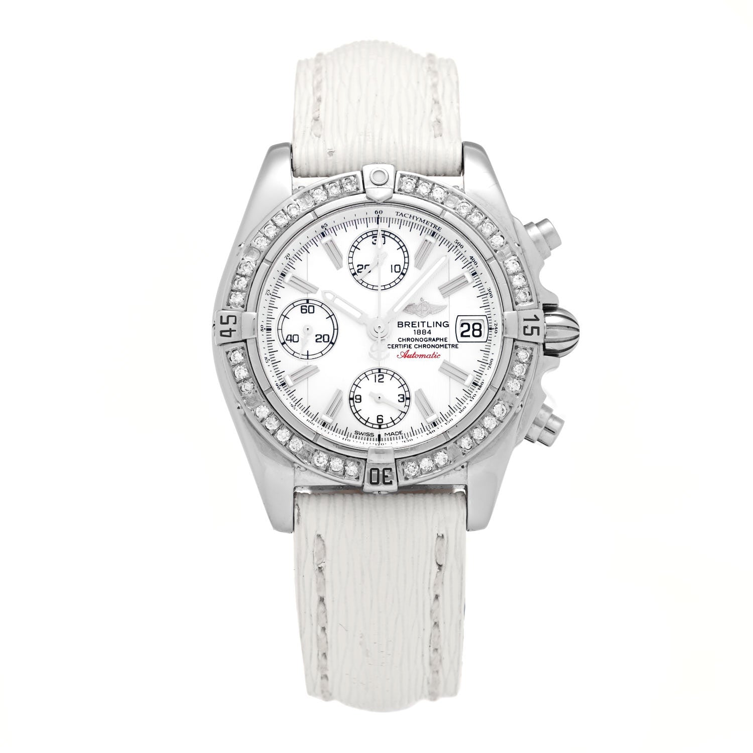 Breitling Stainless Steel Calfskin Diamond Mother of Pearl 39mm Cockpit Chronograph Automatic Watch A13358 1 of 4