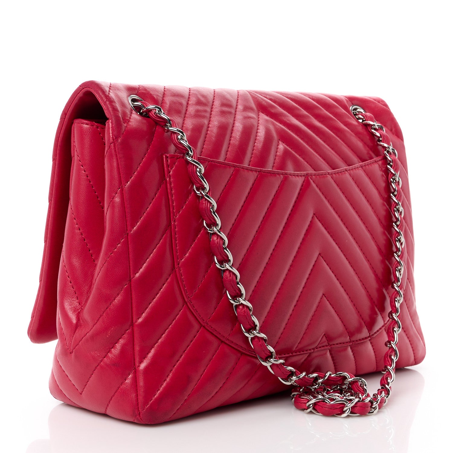 Chanel Lambskin Chevron Quilted Maxi Single Flap Red 3 of 17