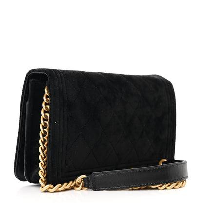 Chanel Velvet Quilted Boy Wallet On Chain WOC Black 3 of 12