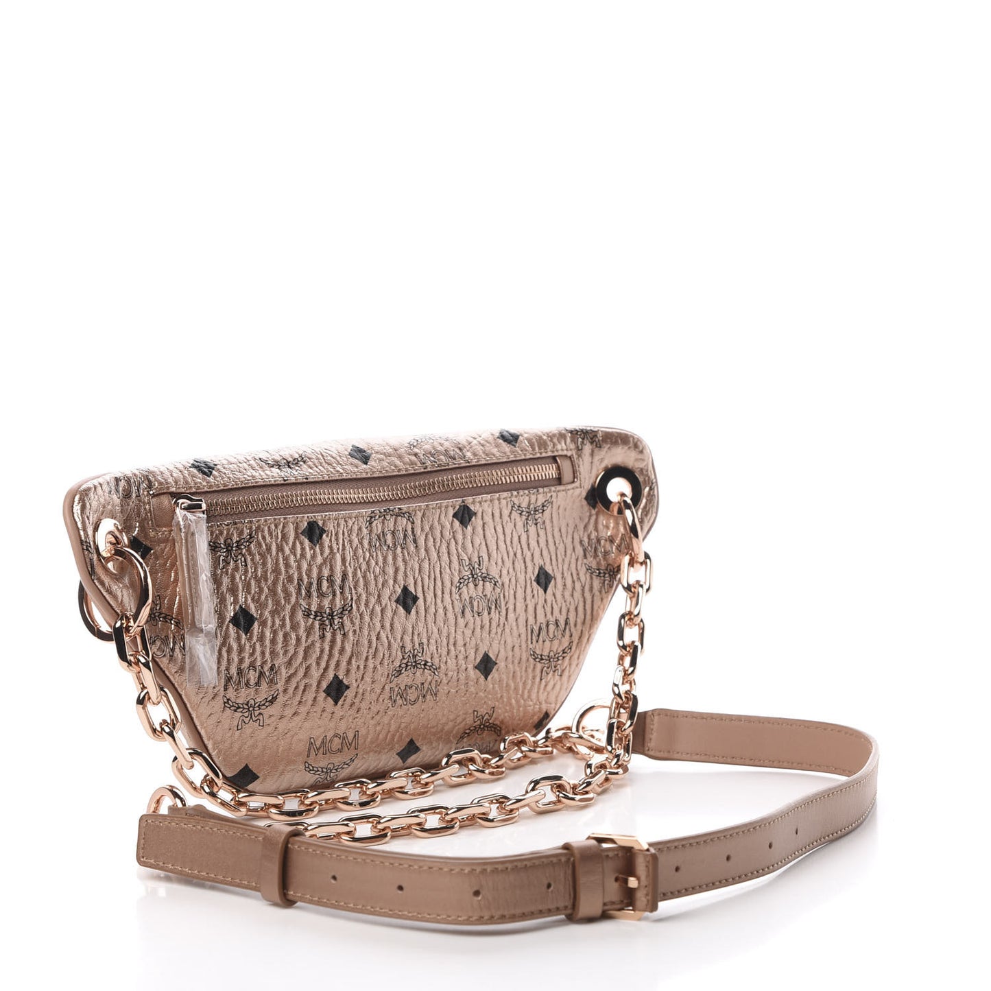 Metallic Visetos Mini Stark Crossbody Chain Belt Bag Champagne Gold