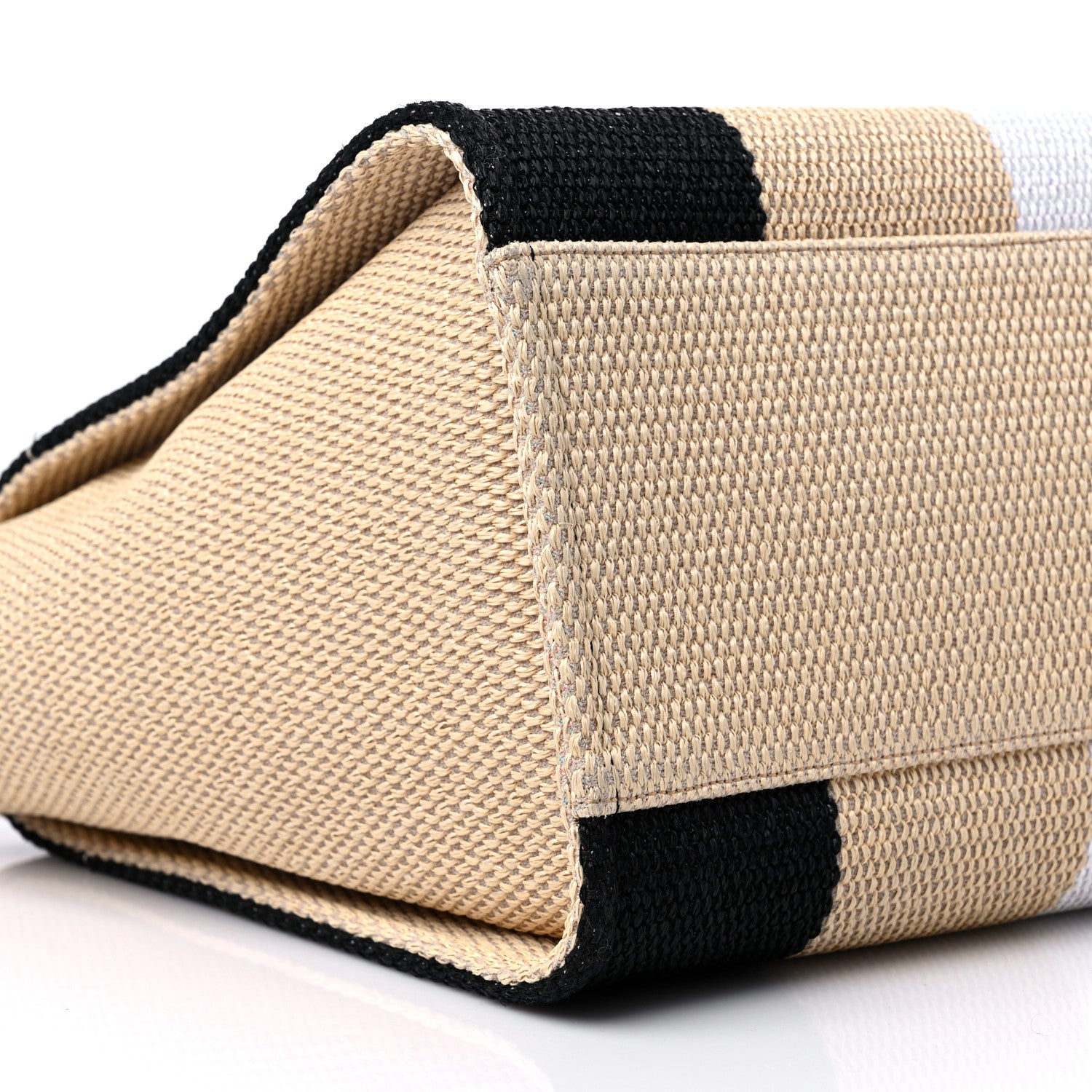 Chanel Straw Raffia Calfskin Striped Medium Deauville Tote Black Beige Ivory 8 of 10