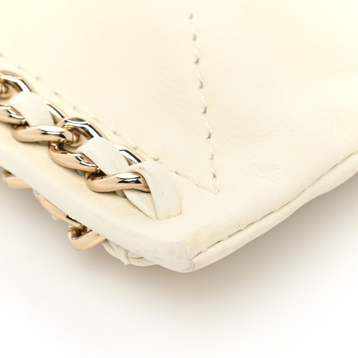 Calfskin Quilted Small Chain Flat Tote White