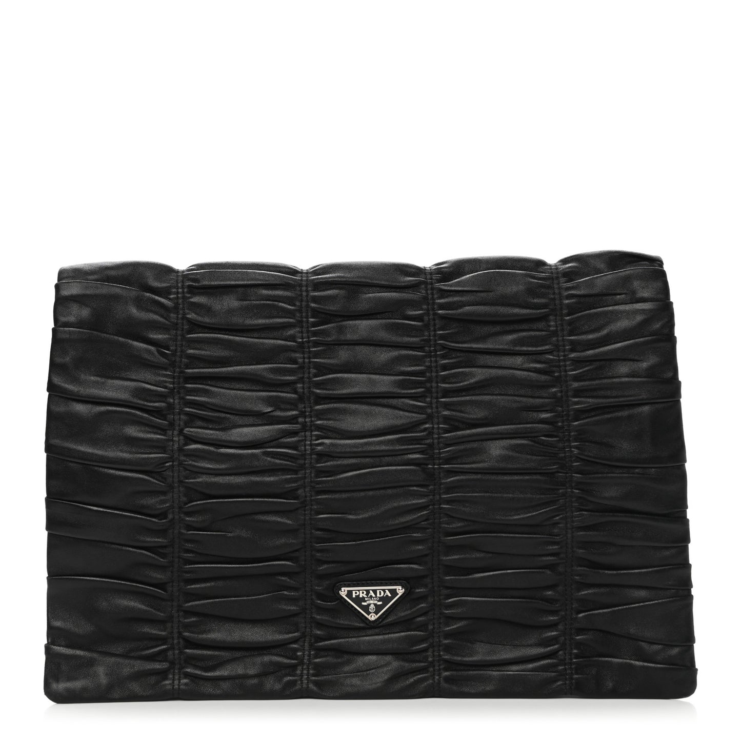 Nappa Dressy Gaufre Ruched Flap Clutch Black