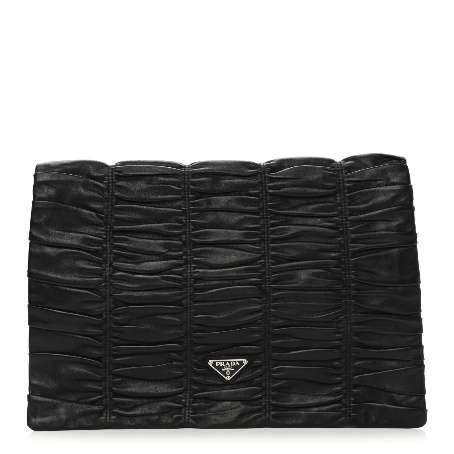 Prada Nappa Dressy Gaufre Ruched Flap Clutch Black 1 of 7