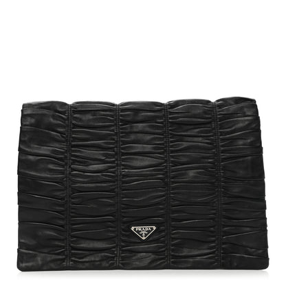 Prada Nappa Dressy Gaufre Ruched Flap Clutch Black 1 of 7