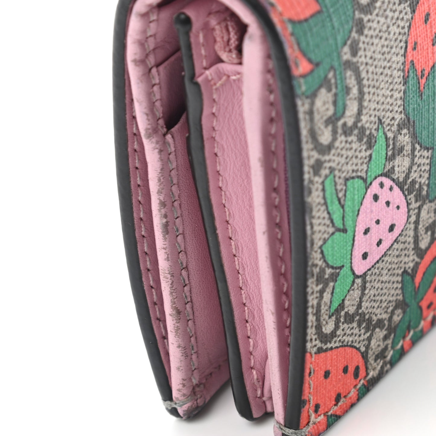 GG Supreme Monogram Strawberry Card Case