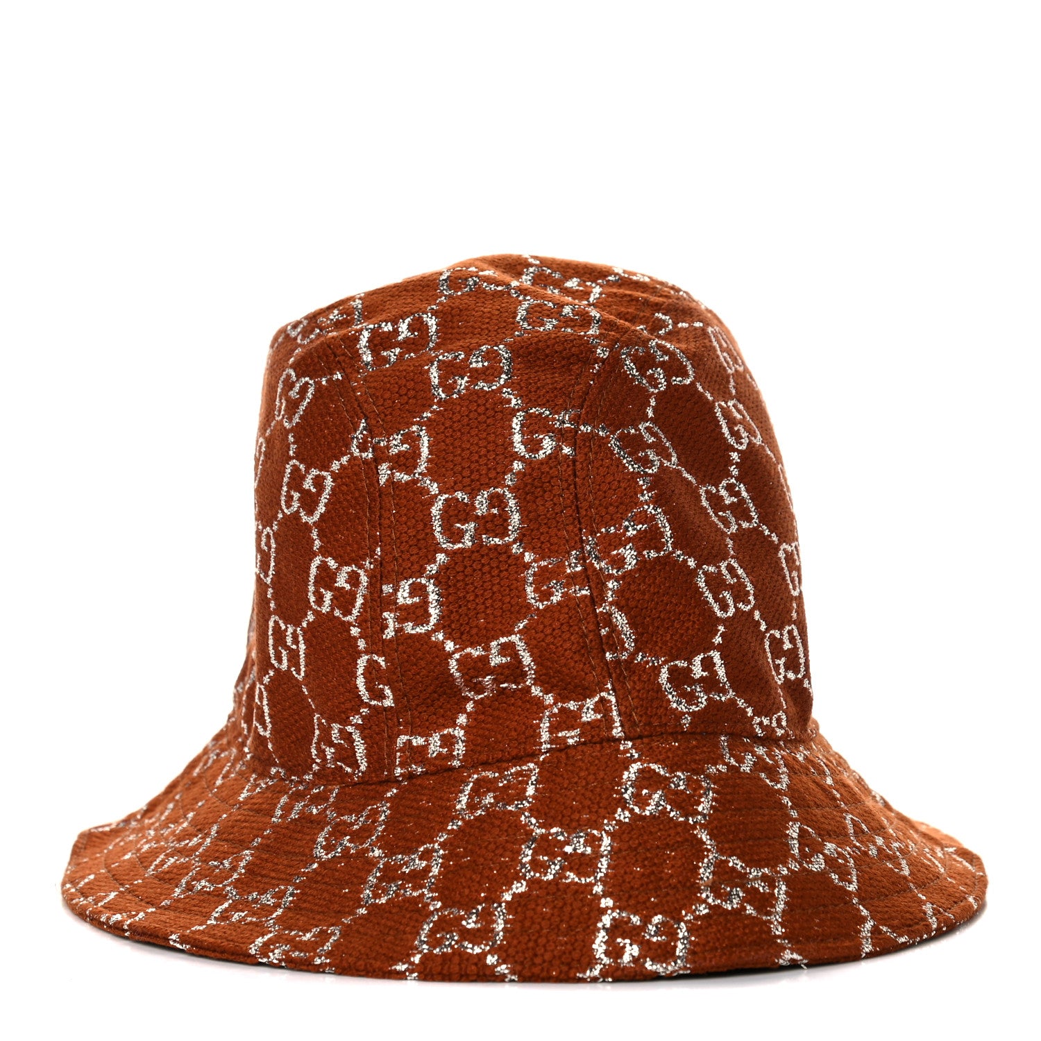 Gucci Canvas Lame GG Monogram Bucket Hat XS Burnt Orange Silver 2 of 8