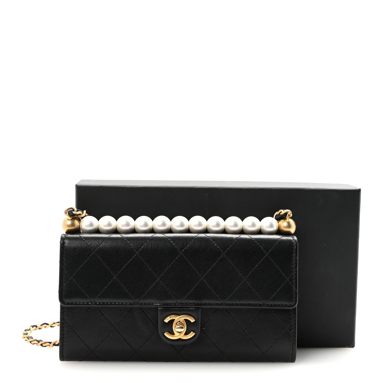 Chanel Goatskin Quilted Chic Pearls Clutch With Chain Black 12 of 12