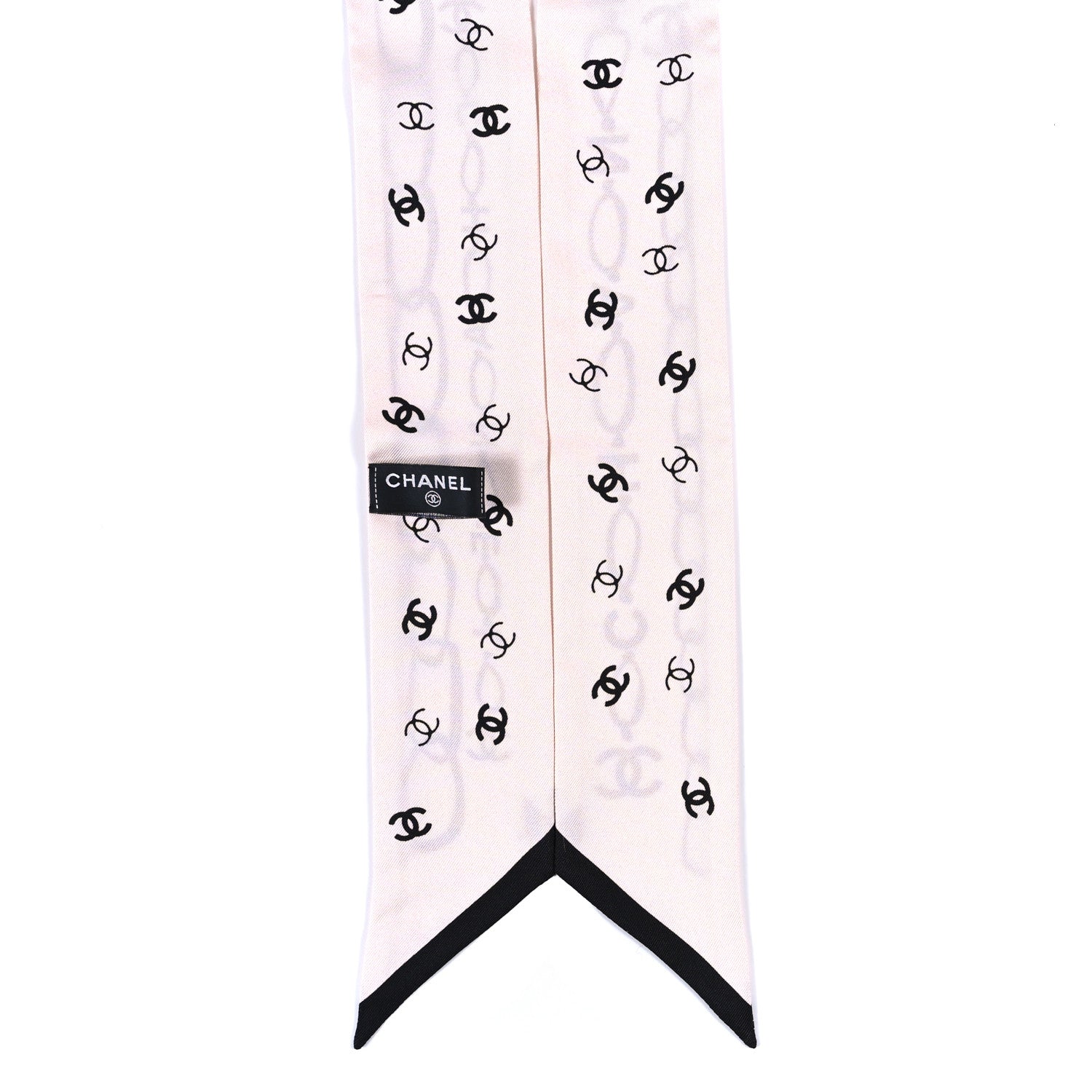 Chanel Silk Logo Slim Bandeau Scarf Ecru Black 2 of 3
