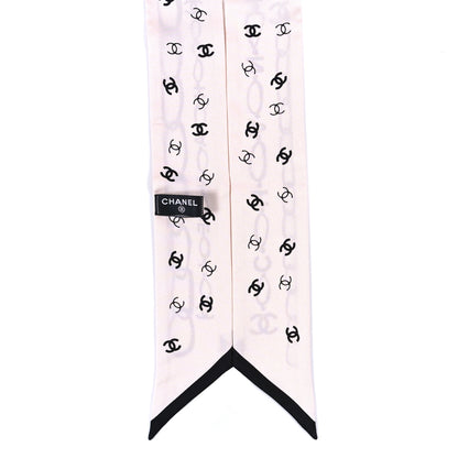 Chanel Silk Logo Slim Bandeau Scarf Ecru Black 2 of 3