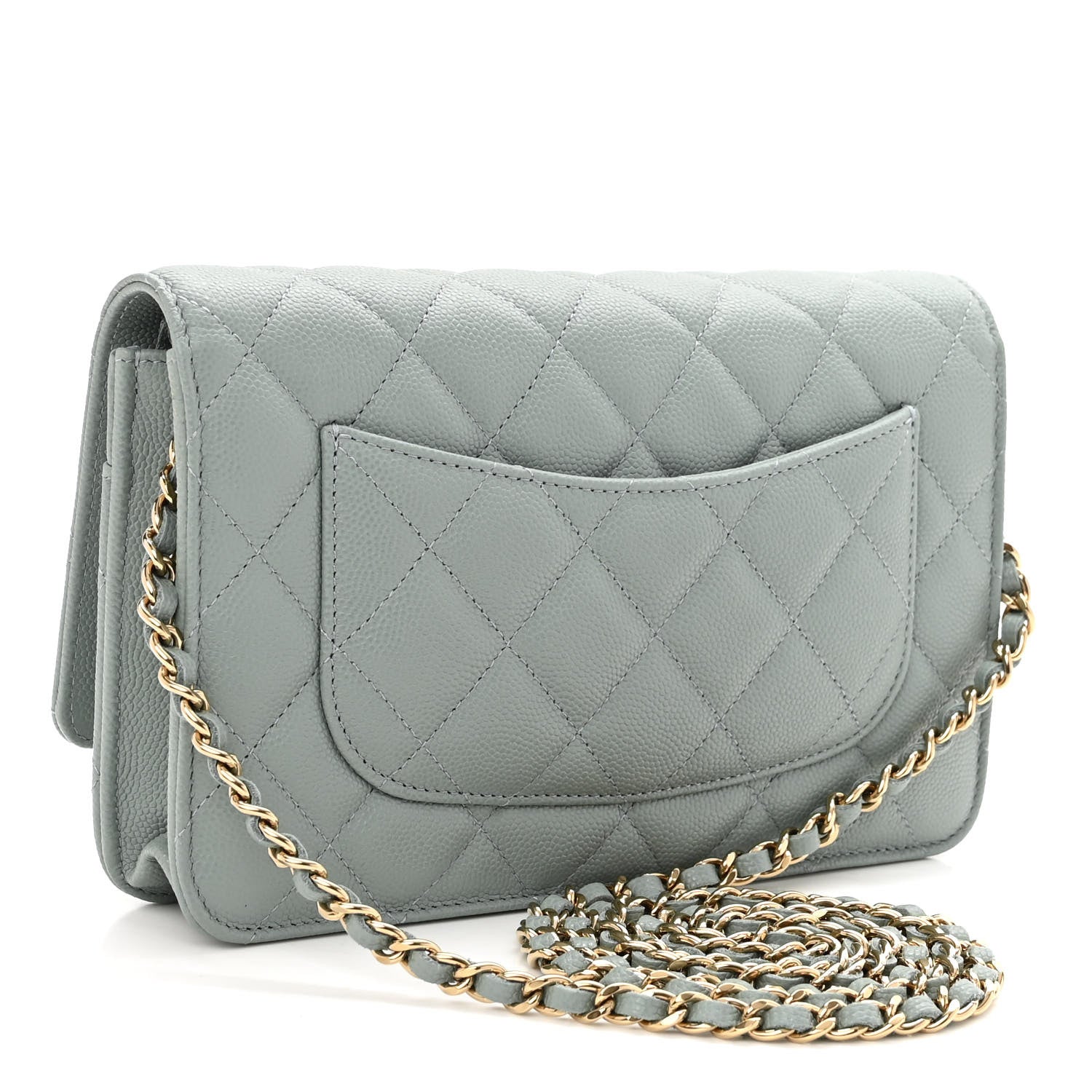 Chanel Caviar Quilted Wallet On Chain WOC Light Gray 3 of 11