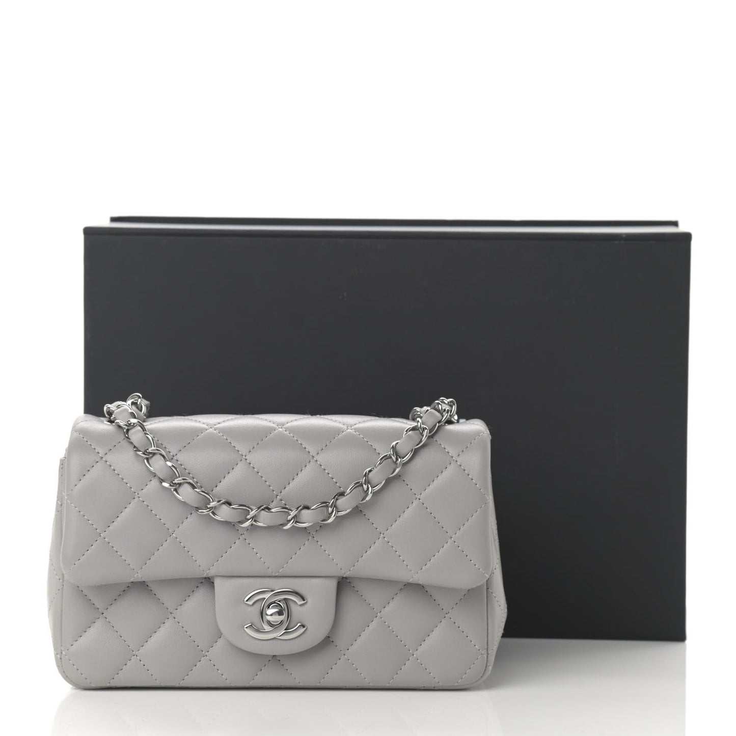 Lambskin Quilted Mini Rectangular Flap Grey
