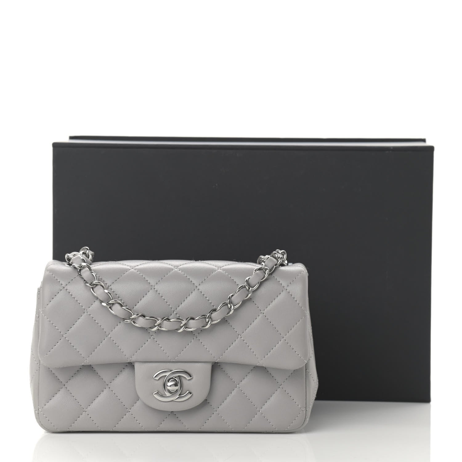 Chanel Lambskin Quilted Mini Rectangular Flap Grey 12 of 12