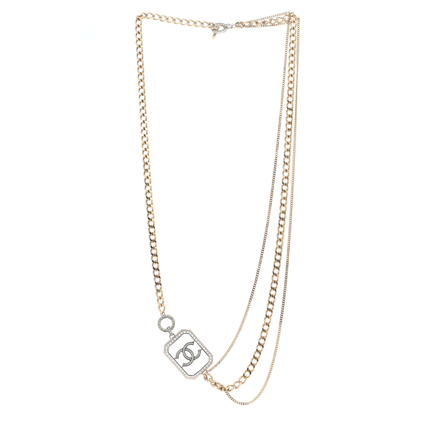Crystal Chain CC Multi Strand Necklace Gold