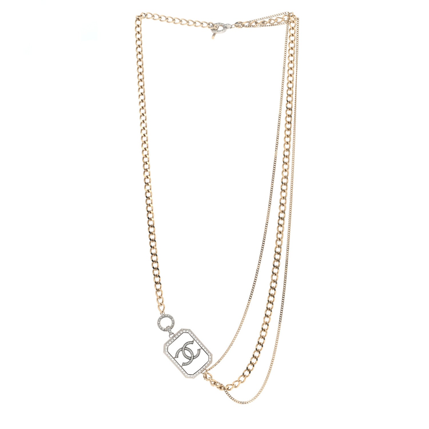 Chanel Crystal Chain CC Multi Strand Necklace Gold 3 of 8