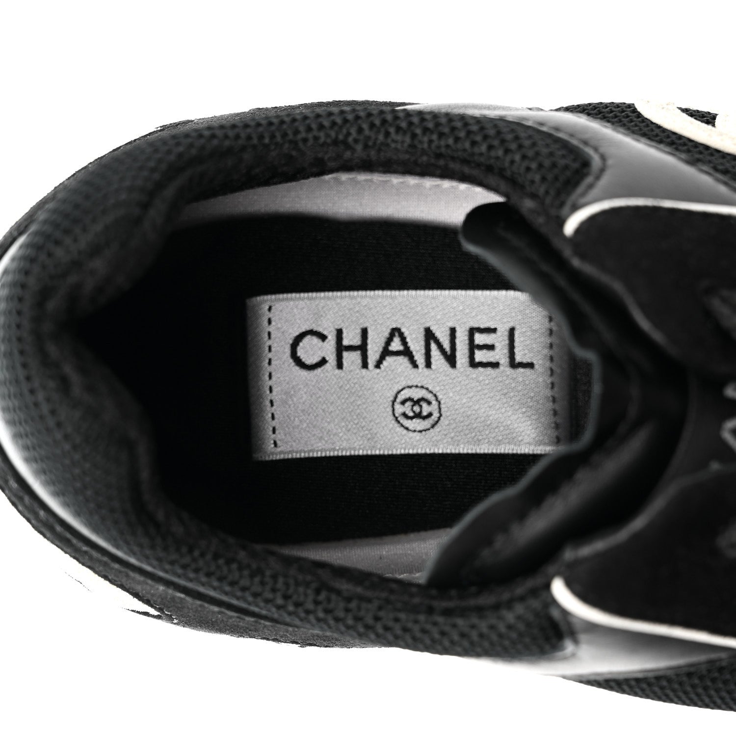 Chanel Mixed Fibers Suede Shiny Calfskin Womens CC Sneakers 39.5 Black 7 of 10