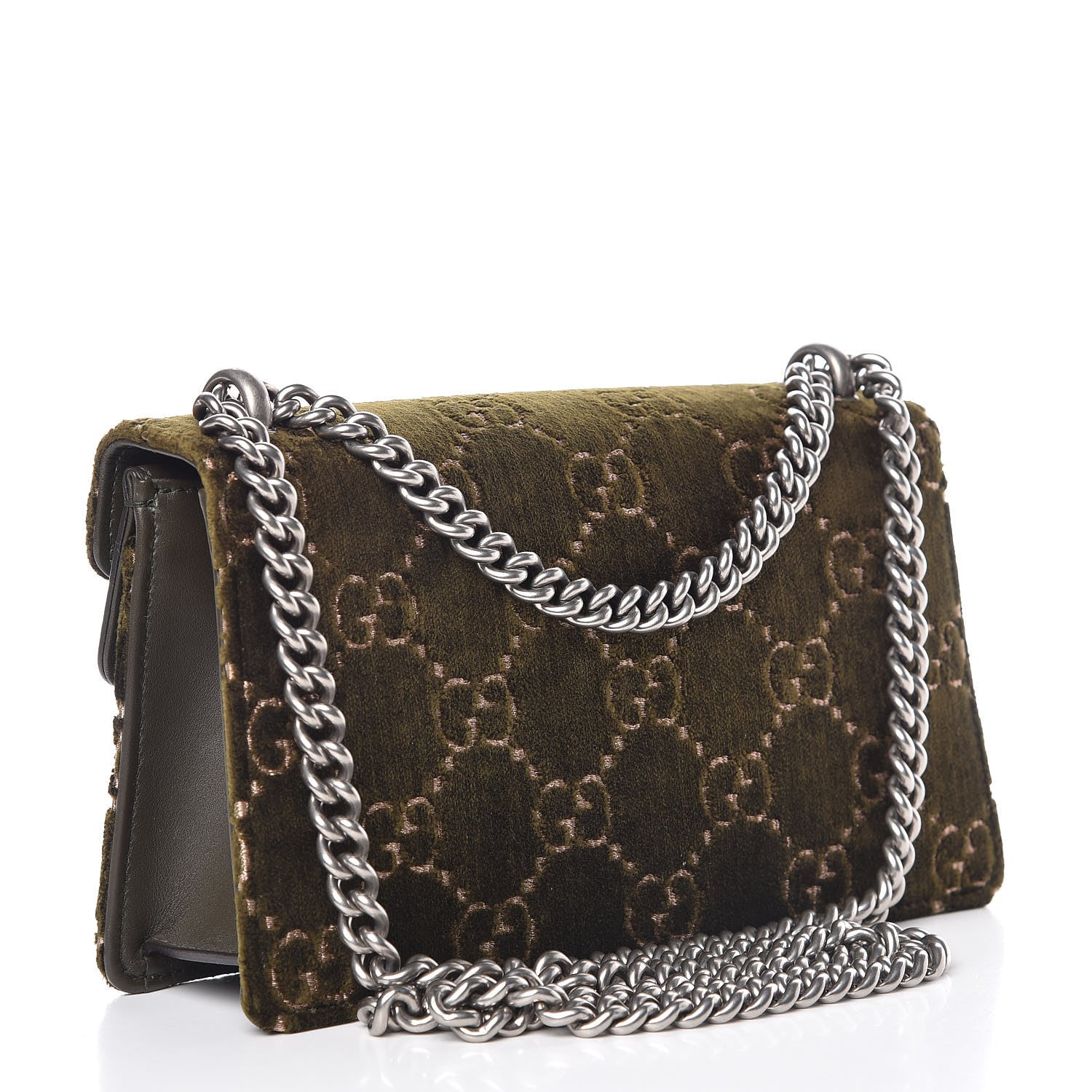 Gucci Velvet Moon Calfskin Crystal GG Monogram Small Dionysus Shoulder Bag Dark Olive Rose Gold 3 of 11