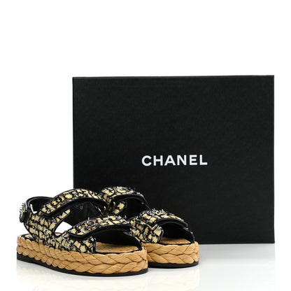 Chanel Tweed Patent Calfskin Velcro Dad Sandals 35 Yellow Black Gray 9 of 9