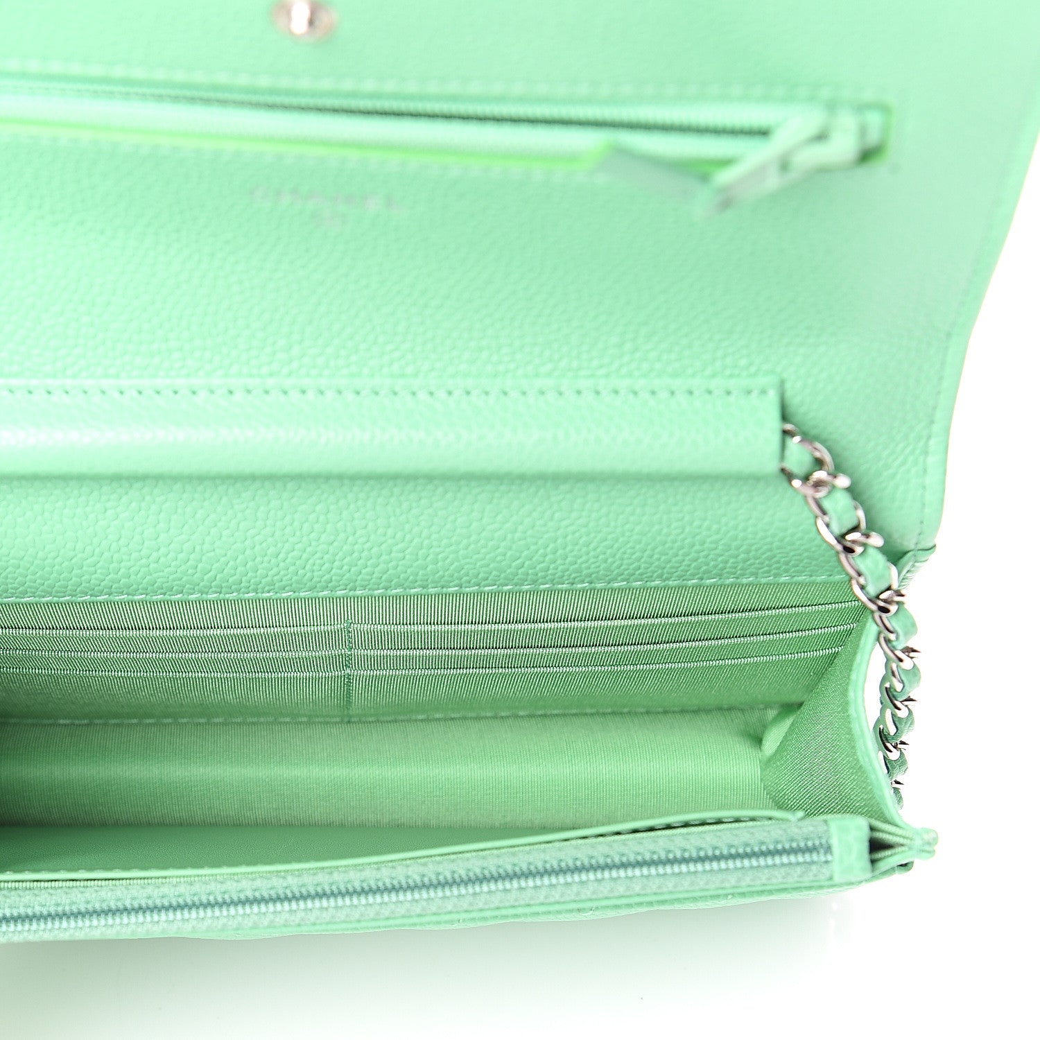 Chanel Caviar Chevron Quilted Wallet On Chain WOC Green 4 of 9