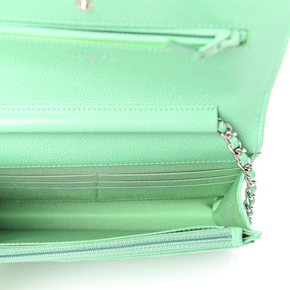 Chanel Caviar Chevron Quilted Wallet On Chain WOC Green 4 of 9