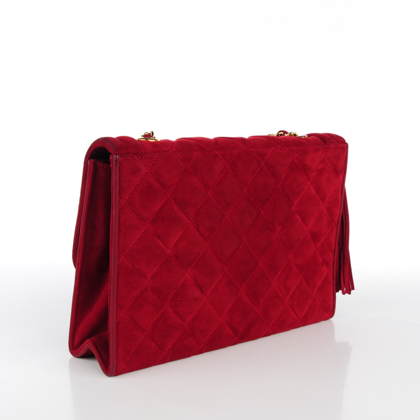 Suede Quilted Tassel Flap Red