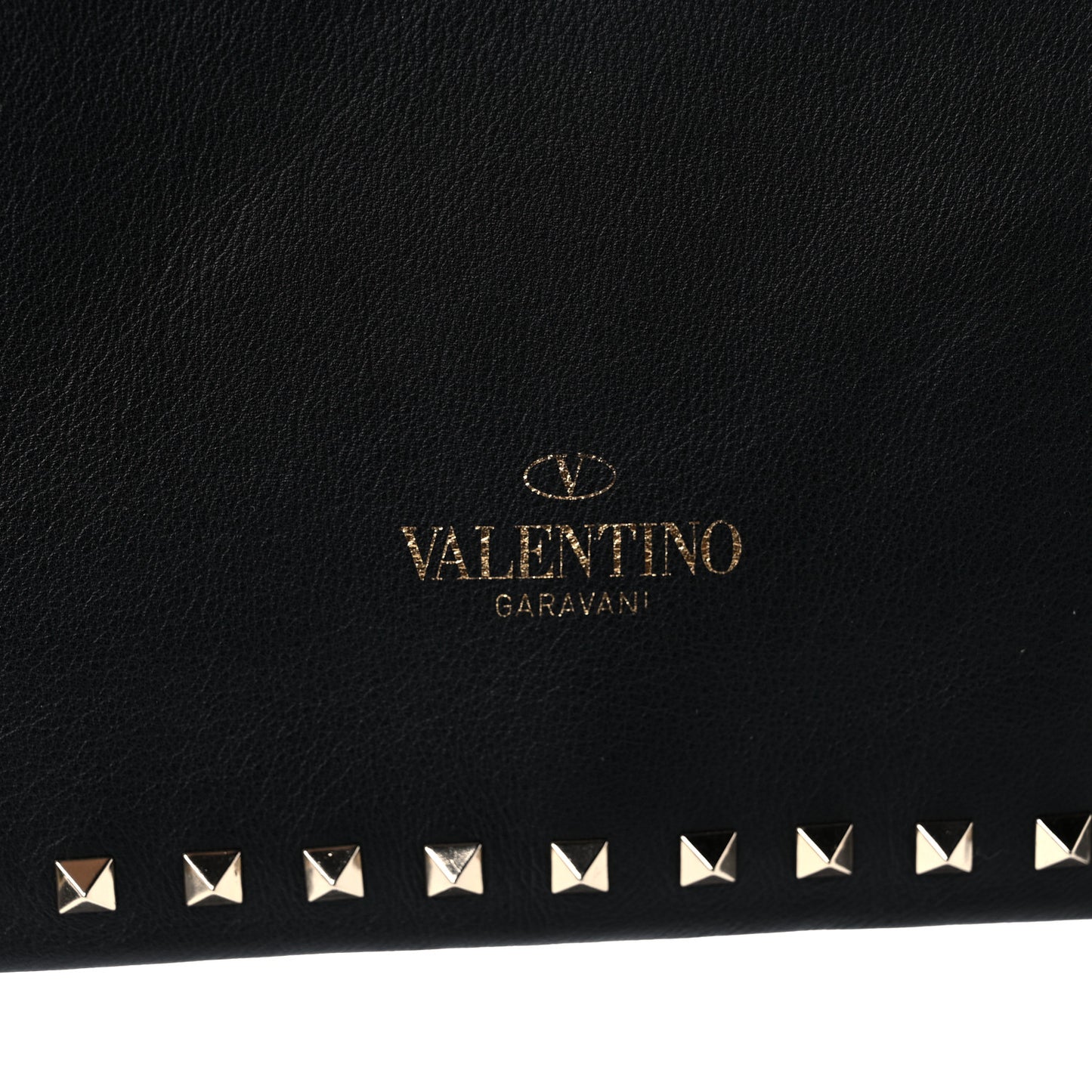 Vitello Oversized Rockstud Zip Wristlet Pouch Black