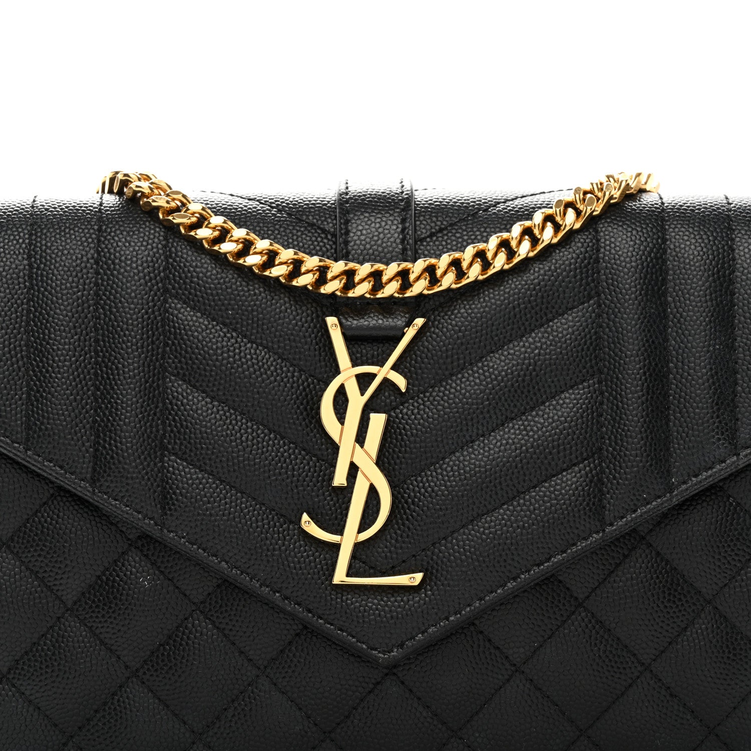 Saint Laurent Grain De Poudre Mixed Matelasse Triquilt Monogram Chain Wallet Black 5 of 10