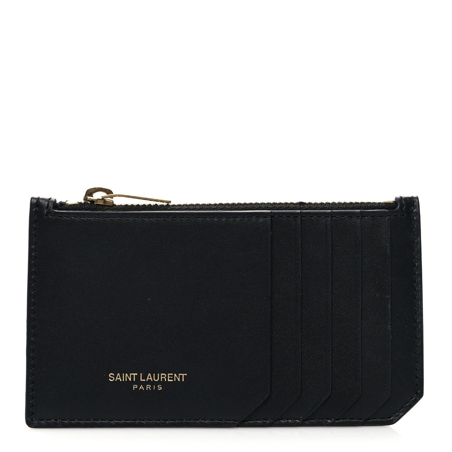 Calfskin 5 Fragments Zip Pouch Card Holder Black