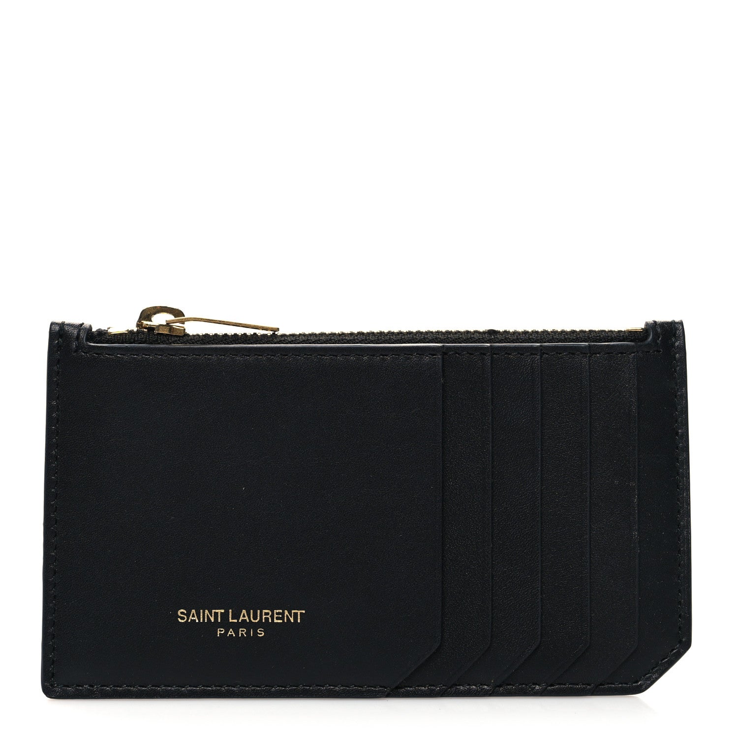 Saint Laurent Calfskin 5 Fragments Zip Pouch Card Holder Black 1 of 8
