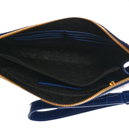 Versace Calfskin Crocodile Embossed La Medusa Pouch Blue 5 of 6