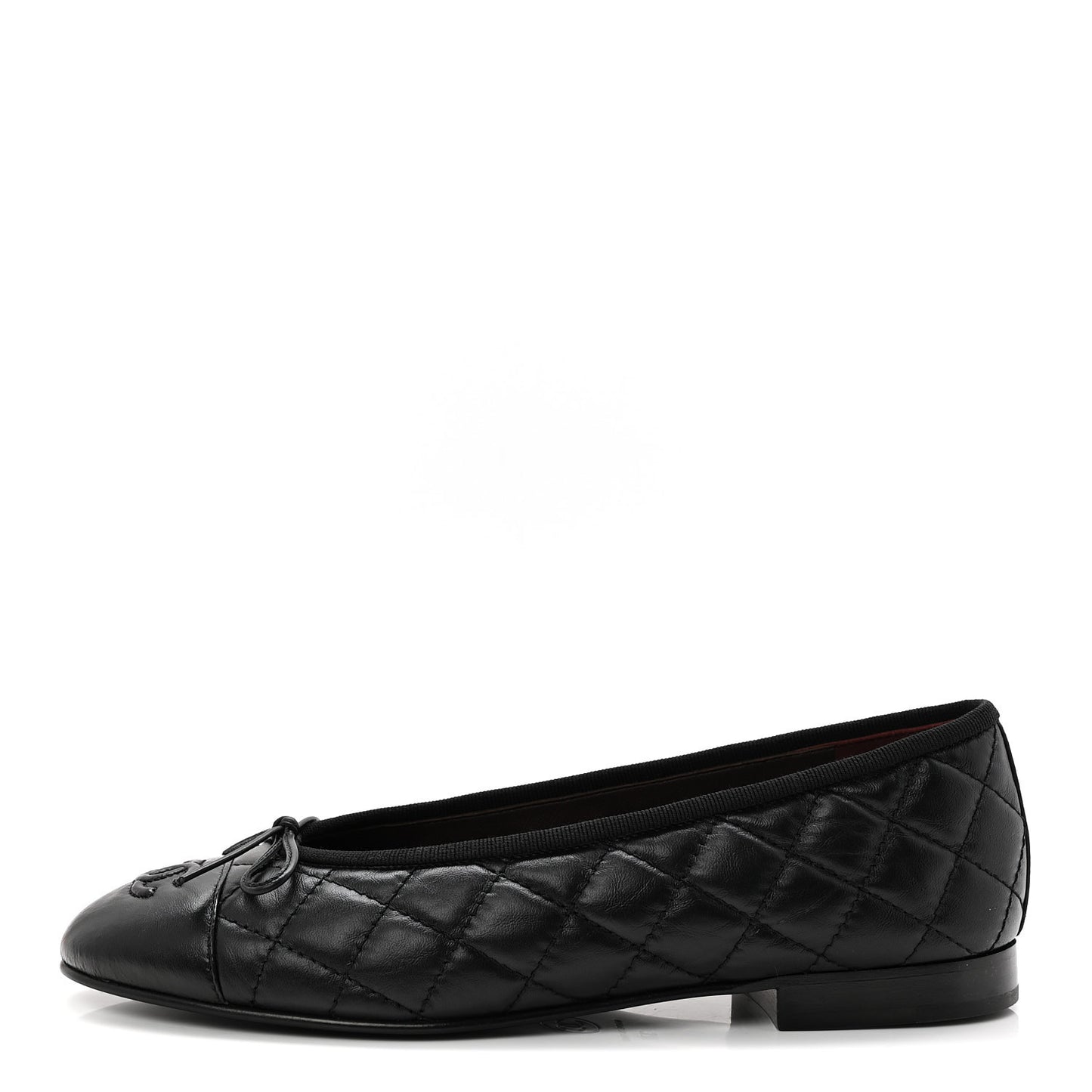 Aged Calfskin Quilted CC Cap Toe Ballerina Flats 37 Black