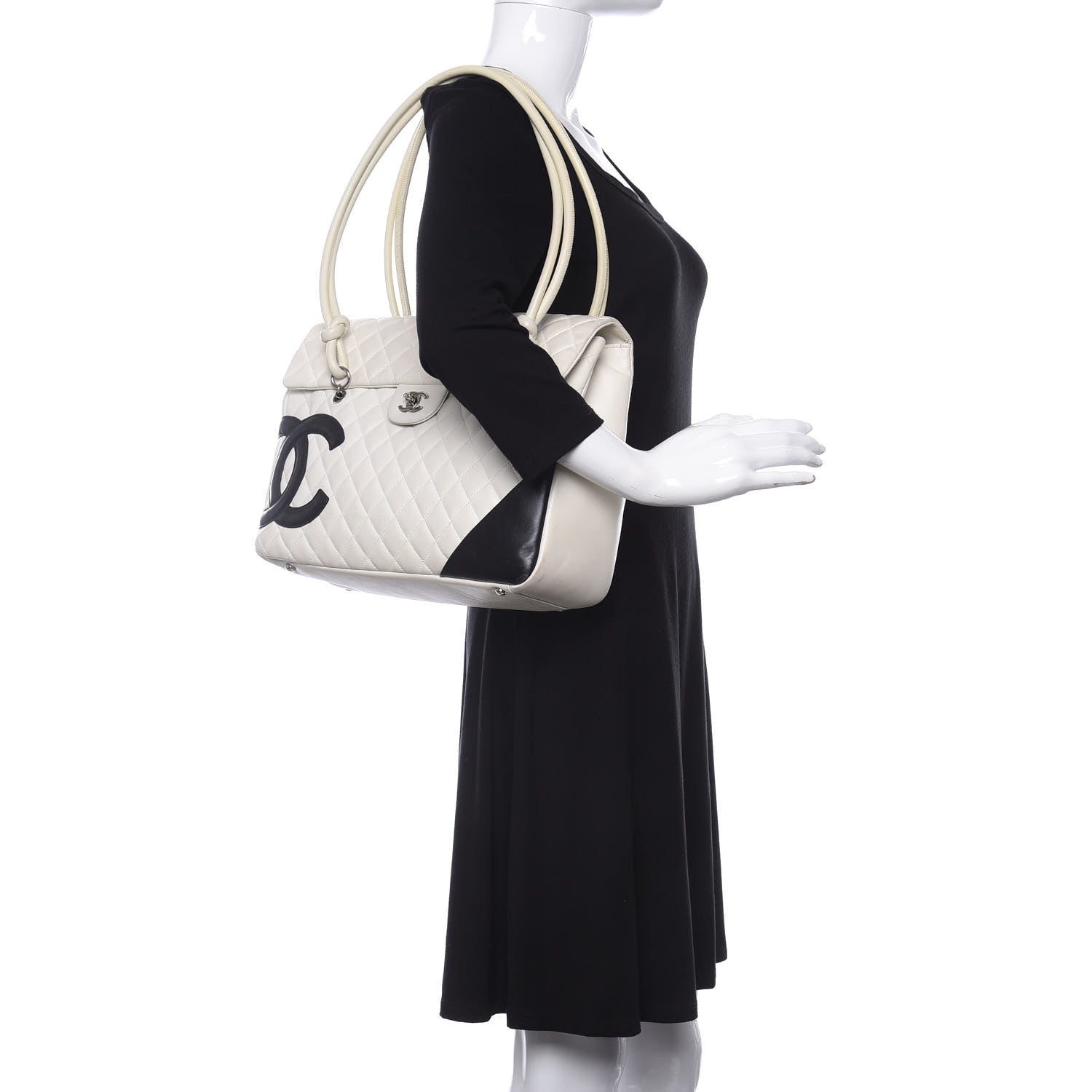 Chanel Calfskin Quilted Large Cambon Flap White Black 2 of 11