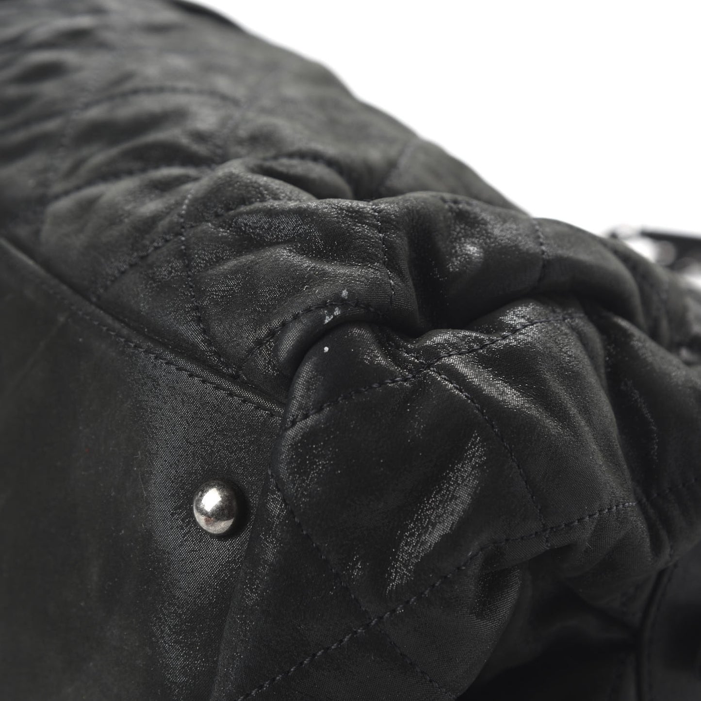 Iridescent Calfskin Chic Quilt Bowling Bag Black