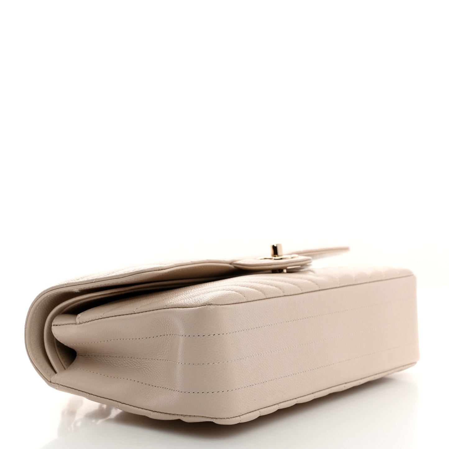 Caviar Chevron Quilted Medium Double Flap Beige