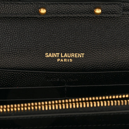 Saint Laurent Grain De Poudre Matelasse Chevron Monogram Chain Wallet Black 6 of 8