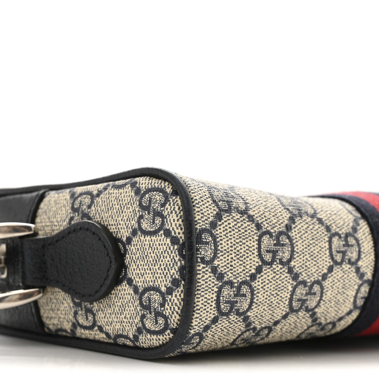 GG Supreme Monogram Textured Dollar Calfskin Web Mini Ophidia Shoulder Bag Beige Blue