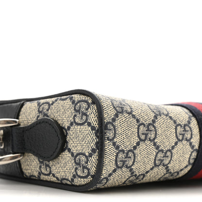 Gucci GG Supreme Monogram Textured Dollar Calfskin Web Mini Ophidia Shoulder Bag Beige Blue 9 of 12