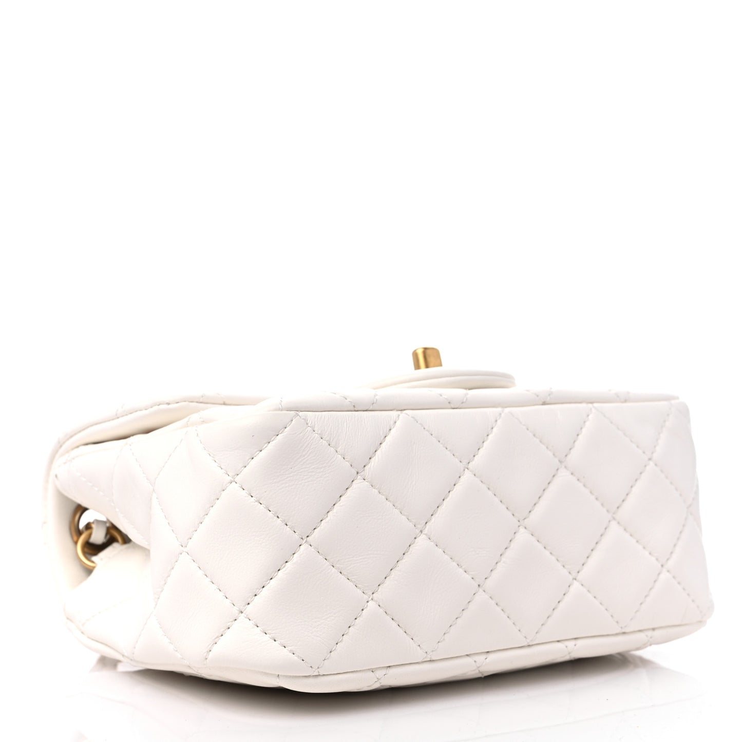 Lambskin Quilted Mini Pearl Crush Flap White