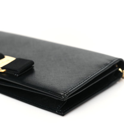 Salvatore Ferragamo Hammered Calfskin Vara Wallet On Chain Black 9 of 10