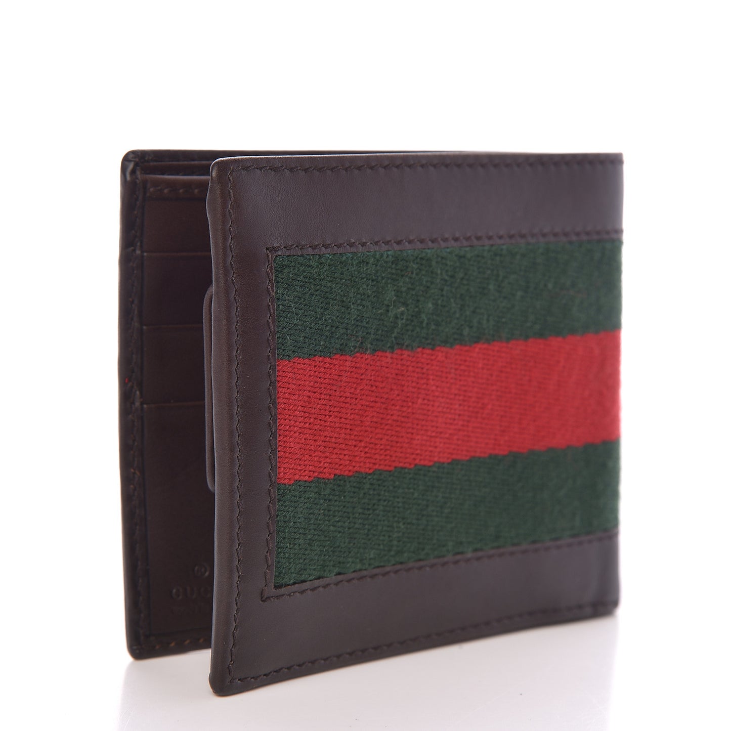 Calfskin Vintage Web Bi-Fold Wallet Dark Brown