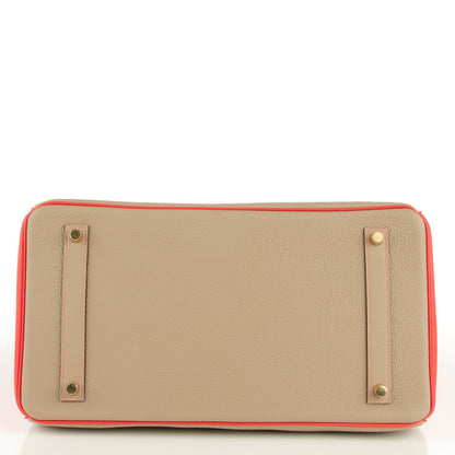 Hermes Togo Bi Color Horseshoe Birkin 35 Rouge Pivoine Gris Tourterelle 6 of 17