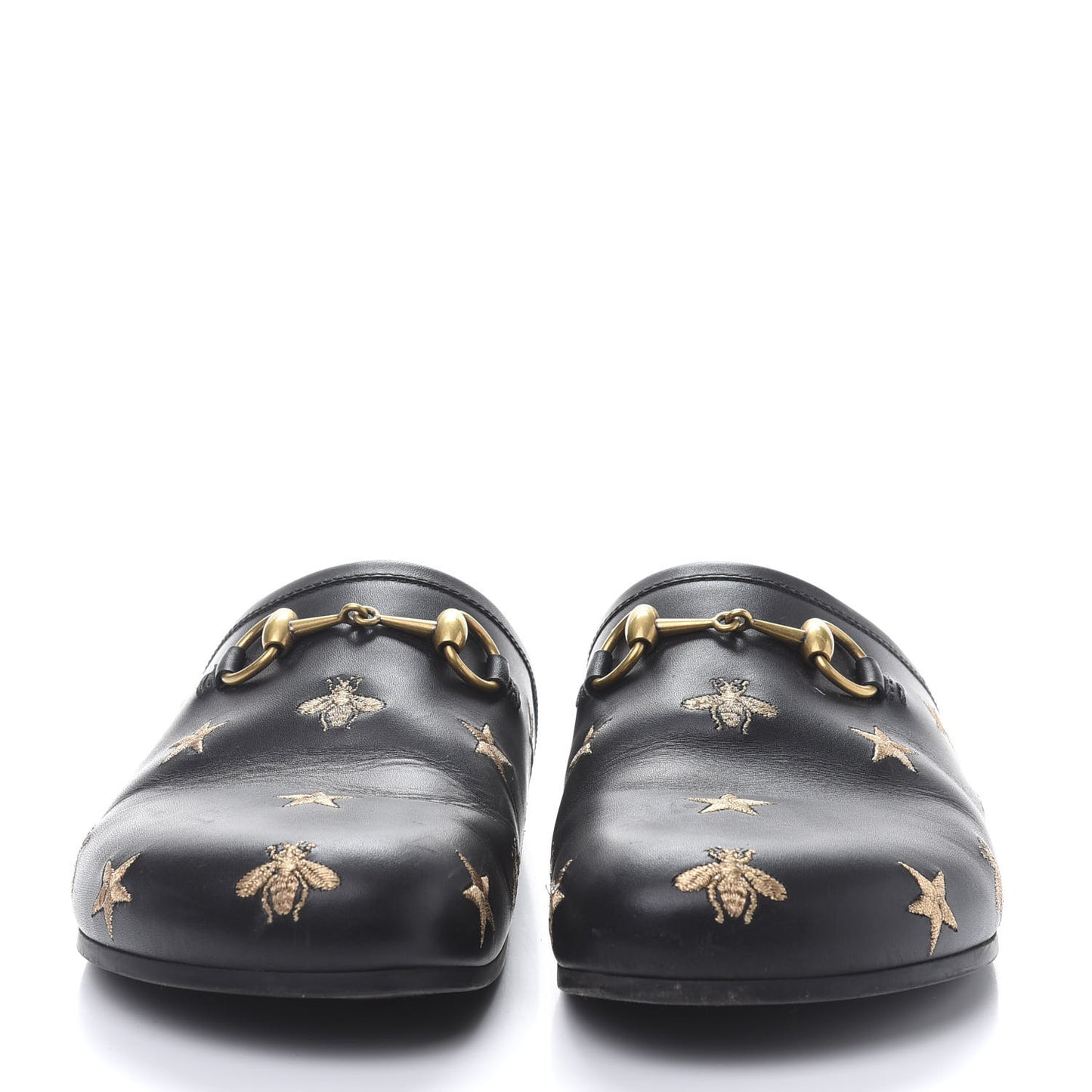 Calfskin Bee Star Embroidered Mens Horsebit River Slippers 8 Black
